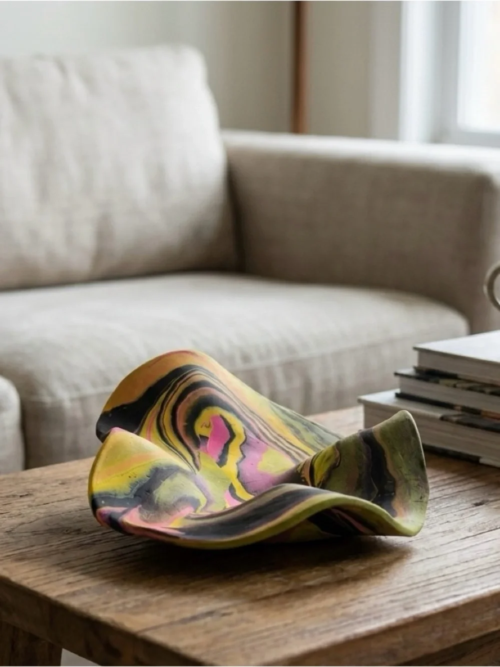 Large Neon Marbled Polymer Clay Trinket Tray | Handmade Catchall Dish